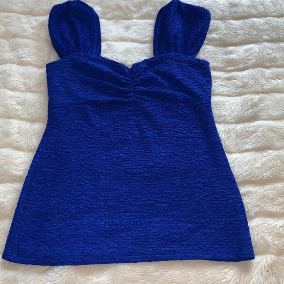 Blue long tank top with ruched straps L - Picture 11 of 13